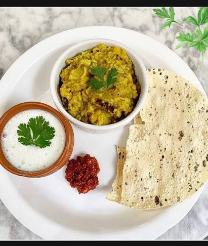 Gujarati Kadhi Khichdi with Papad