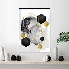 Bedroom Black And Gold Wall Decor Black White Grey Gold Downloadable Art Modern Hexagon Geometric Print Printable Geometric Wall Art Contemporary Wall Decor Large Poster A1 Contemporary Wall Decor Geometric Wall Art Grey Gold Bedroom