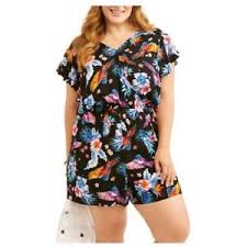 Details About Terra Sky Romper Plus Size 0x 14 Womens Floral Jumpsuit Ruffle Sleeve Nwt