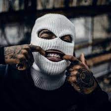 Gangster with gun in mask. Ski Mask