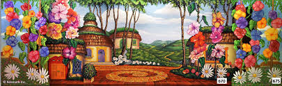 The land of oz is a magical country first introduced in the 1900 children's novel the wonderful wizard of oz written by l. Wizard Of Oz Munchkin Land Wizard Of Oz Theatrical Backdrop Rentals By Kenmark Scenic Backdrops Backdrops Art Wizard Of Oz