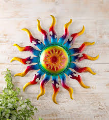 Blown glass flowers wall art for sale. Handcrafted Lighted Metal Sun Wall Art Wind And Weather