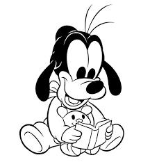 Foster the literacy skills in your child with these free, printable coloring pages that can be easily assembled into a book. Goofy Reading A Book Free Coloring Pages Coloring Pages Mickey Mouse Drawings Baby Disney Characters Baby Coloring Pages