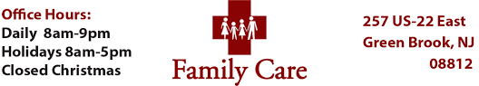 The mailing address for family care,p.a. Family Care Route 22 Green Brook Nj Family