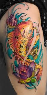 Colorful japanese koi fish with lotus tattoo design. Koi Fish Tattoos Meanings Tattoo Designs Ideas