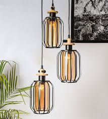 Postmodern copper pendant light 3 heads golden trapezoid circle glass ball for living room bedroom home decoration fixtures. Buy Bellvue Cage Black Metal 3 Light Cluster Hanging Light By Kapoor E Illuminations Online Contemporary Cluster Hanging Lights Ceiling Lights Lamps And Lighting Pepperfry Product