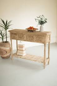 Kalalou Wood Console With Four Drawers Lower Shelf In 2020 Entryway Console Table Wood Console Table Wood Console