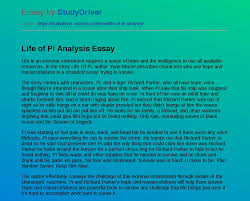 Writing a critique challenges your writing, as well as critical skills. Life Of Pi Analysis Free Essay Example Studydriver Com