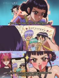 cilorine, baby (kpop demon hunters), bobby (kpop demon hunters), mira (kpop  demon hunters), mystery (kpop demon hunters), zoey (kpop demon hunters),  kpop demon hunters, highres, 2boys, 2girls, baby, black hair, drawing  (object),