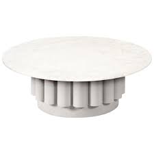 Round White Carrara Marble Top Coffee Table With Fluted Base In 2020 Marble Top Coffee Table Coffee Table Brass Round Coffee Table