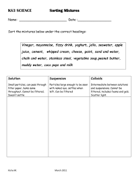 Describe the properties of a colloid and distinguish from a solution or a suspension. Sorting Mixtures Worksheet Teaching Resources