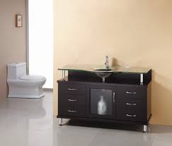 A bathroom with metal towel racks, shower fixtures and hardware might benefit more from an all dark vanity that features its own metallic fixtures and bathroom faucets. 55 Inch Espresso Single Sink Bathroom Vanity With Glass Top