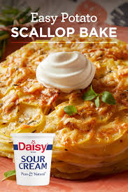 Easy Potato Scallop Bake Recipe With Sour Cream Daisy Brand Recipe In 2020 Scalloped Potatoes Easy Recipes Delicious Soup