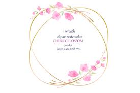 You can use the cherry blossom style crochet flower applique pattern provided below or you can use your own favorite flower applique with this wire wreath. Watercolor Cherry Blossom Wreath With Golden Circle By Esha Thehungryjpeg Com