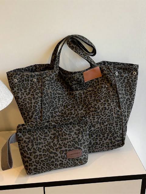 Fashionable Large Capacity Leopard Print Tote Bag & Shoulder Bag 2pcs Set,  Trendy Cheetah Print Bag For Women Leopard Comeback