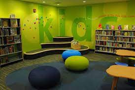 For a canine loving family, a dog themed playroom was the logical choice. 48 Library Expansion Children S Room Ideas Library Library Design Childrens Library