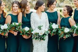 Beautiful Green Bridesmaids Dresses Paired With White Magnolias And Touches Green Bridesmaid Dresses Emerald Green Bridesmaid Dresses Black Bridesmaid Dresses