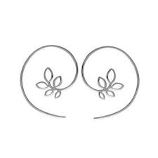 Silver Leaf Hoop Earrings Silver Leaf Sterling Silver Hoops Silver