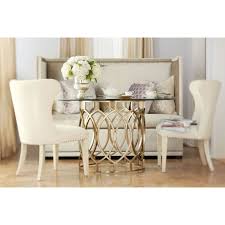 Oriana Modern Classic Upholstered Cream Wing Side Dining Chair Glass Round Dining Table Glass Top Dining Table Round Dining Table