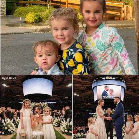 Jason and Kylie Kelce's four daughters were Taylor Swift and Travis Kelce's  flower girls, guest Rich Eisen shares. See the link below ⬇️