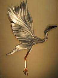 Snowy Egret Heron Crane Coastal Steel Decor Marine Marsh Wetlands Ocean Lake River Metal Cottage Home Wall Art Art Sheet Metal Art Metal Art