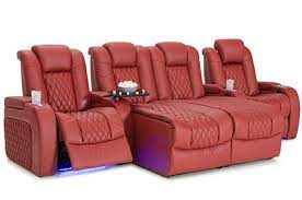 Here at shopfactorydirect, we have leather theater style reclining sectionals and leather home theater seating with 2, 3 and 4 rows of chairs which can be further customized per request. Seatcraft Diamante Chaise Theater Seating 4seating