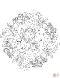 Christmas Mandala With Santa Claus And Presents Super Coloring Christmas Mandala Coloring Pages Mandala
