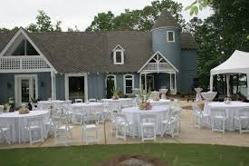 Tables And Chairs Setup For An Outdoor Wedding Reception At Smith Lake Outdoor Furniture Sets Outdoor Wedding Reception Wedding Rentals
