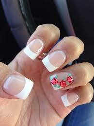 French Tip With Roses Design Rose Nails Short Acrylic Nails Designs Rose Nail Art