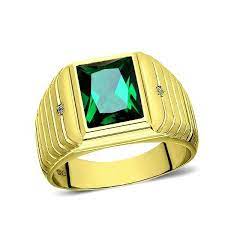 18k Yellow Gold Plated Men S Wedding Emerald Band Ring Vintage Luxurious Jewelry Jewelsforme Sterling Silver Mens Rings Rings For Men Rings Mens Wedding Bands