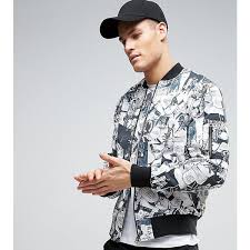 Black And White Jacket Mens Asos Tall Bomber Jacket With Black White Print 24 Liked On Polyvore Featuring Men S Fashion Men S Clothing Men S Mens Jackets Mens Long Jacket Fashion