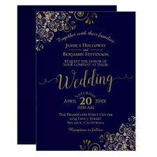 Gold Frills Elegant Navy Blue Wedding Invitation Zazzle Com Blue Wedding Invitations Navy Blue Wedding Invitations Navy Wedding Invitations
