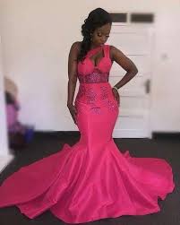 Hot Pink Fuchsia Mermaid African Girl Black Girl Prom Dresses One Shoulder Appliques Even Prom Dresses Long Mermaid Hot Pink Prom Dress Black Girl Prom Dresses