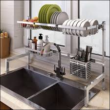 Over The Sink Stainless Steel Dish Rack Nonslip Height Adjustable With Chopstick Hold Stainless Steel Kitchen Shelves Kitchen Dish Drainers Drying Rack Kitchen