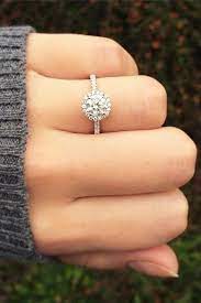 14k White Gold Pave Halo And Shank Diamond Engagement Ring Round Center Round Diamond Engagement Rings Gorgeous Engagement Ring Engagement Rings Round