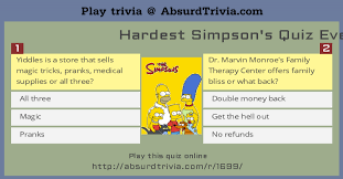 Read on for some hilarious trivia questions that will make your brain and your funny bone work overtime. Hardest Simpson S Quiz Ever