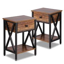Amazon Com Vecelo Modern Versatile Nightstands X Design Side End Table Night Stand Storage Shelf With Bin Drawer For Living Room Bedroom Set Of 2 Brown Home Kitchen
