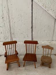 Vintage Dolls Chairs Doll House Furniture Wooden Rocking Etsy In 2020 Wooden Rocking Chairs Small Rocking Chairs Dollhouse Furniture