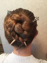 Braided Bun Styled With Charming Daisy Hair Sticks From Lilla Rose Gorgeous Hair Beautiful Hair Hair Styles