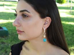 Pearl Turquoise Dangle Earrings Adjustable Ring Jewelry Set, Sterling  Silver Gemstone Statement Ring, Dainty Armenian Jewelry