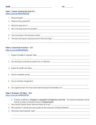 Anatomy, molecular biology, biogeography, fossils, & direct observation. Evolution Video Worksheet