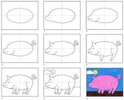 Overlapping the oval, draw an irregular shape, like a heart shape with a round bottom. How To Draw A Pig Art Projects For Kids