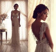 Wedding Dresses Under 1000 2015 Vintage Beach Wedding Dresses Sheer Anna Campbell Lace Brida Bridal Gown Cap Sleeves Long Gown For Wedding Sheer Wedding Dress