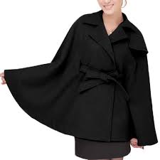 Haoduoyi Womens Faux Woolen Loose Tie Cloak Coat Wool Coat Black