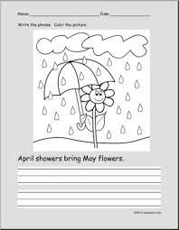 Cute animals hiding from rain coloring page. Coloring Page Write And Color Spring Activity April Showers Bring May Flowers Esl Abcteach