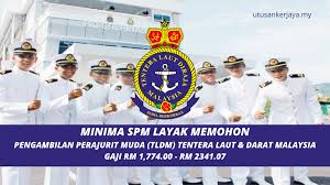 Angkatan laut malaysia, adalah cabang angkatan tentera malaysia yang bertanggungjawab atas operasi dan pertahanan maritim malaysia. Terkini Pengambilan Perajurit Muda Tldm Tentera Laut Diraja Malaysia Ambilan 2020 Minima Spm