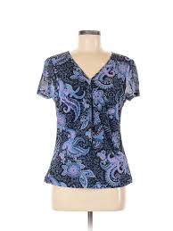 details about croft barrow women blue short sleeve blouse med petite