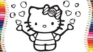 Hello Kitty Coloring Page Learn Colors From Cute Fishes Sketch For Kids Hello Kitty Colouring Pages Hello Kitty Coloring Children Sketch
