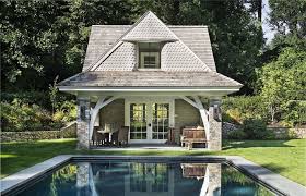 Beautiful Pool House Design With Living Space Stone Veneer With Cedar Shake Pool House Designs Pool Houses Shingle Style Homes