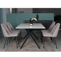 Set Furnitur Restoran Hotel Modern Foshan Meja Makan Kaki Stainless Steel  Atas Marmer